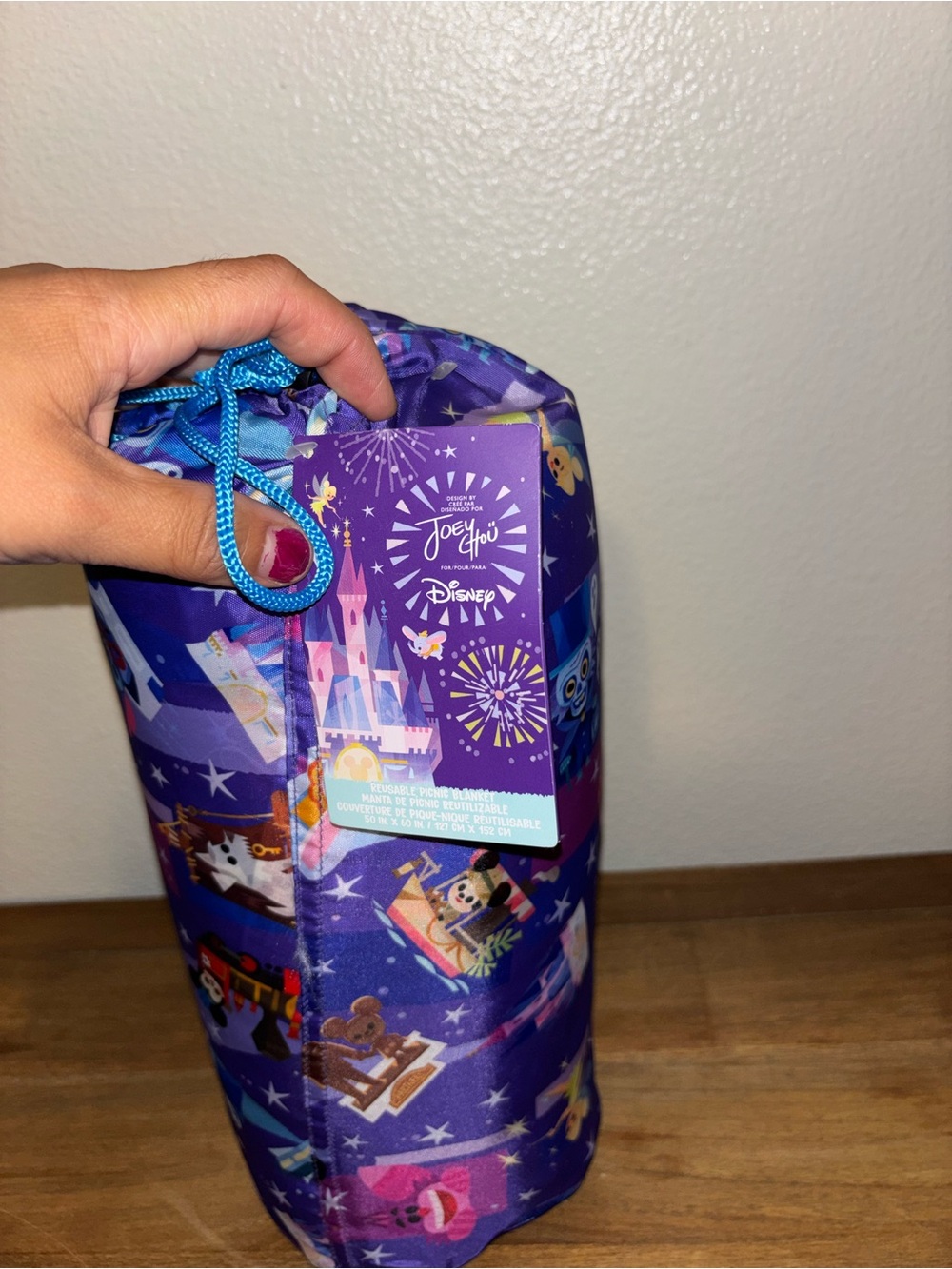 Disney Purple Character Print Drawstring Pouch with Blue Cord - Picture 4 of 5